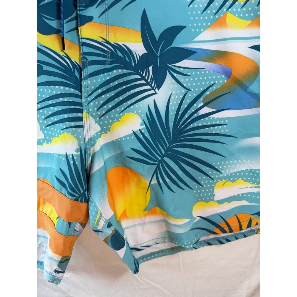 Hurley Mens Tropical Palm Tree Print Board Shorts Blue Swim Trunks Size 36 beach